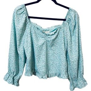 Skies Are‎ Blue Women's Medium Cropped Blouse Sweetheart Neckline Floral Dotted